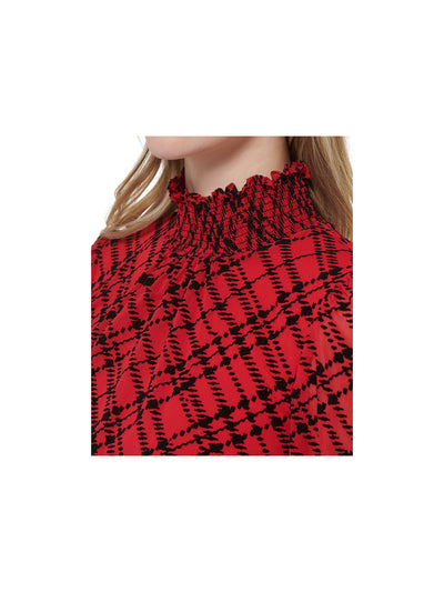 TOMMY HILFIGER Womens Red Plaid Long Sleeve Mock Neck Short Trapeze Dress Petites 10P