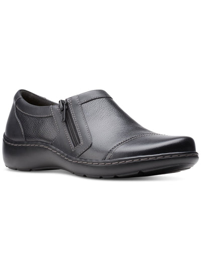 CLARKS COLLECTION Womens Black Goring Cushioned Cora Giny Round Toe Wedge Zip-Up Leather Loafers Shoes 8.5 W