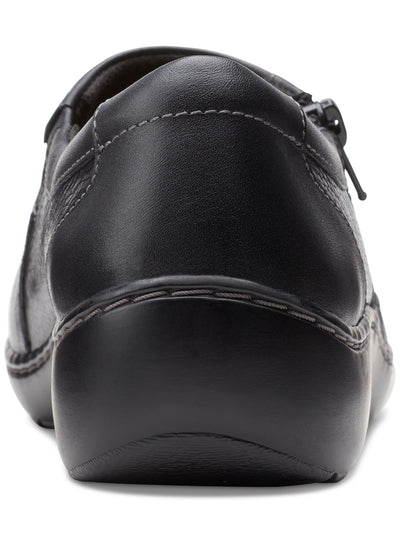 CLARKS COLLECTION Womens Black Goring Cushioned Cora Giny Round Toe Wedge Zip-Up Leather Loafers Shoes 6 W
