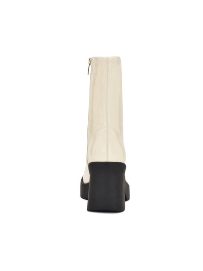 NINE WEST Womens Ivory 1" Platform Padded Gerri Square Toe Block Heel Zip-Up Heeled Boots 9.5 M