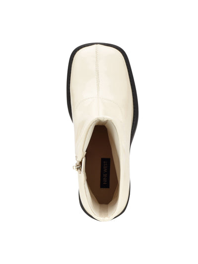 NINE WEST Womens Ivory 1" Platform Padded Gerri Square Toe Block Heel Zip-Up Heeled Boots 9.5 M