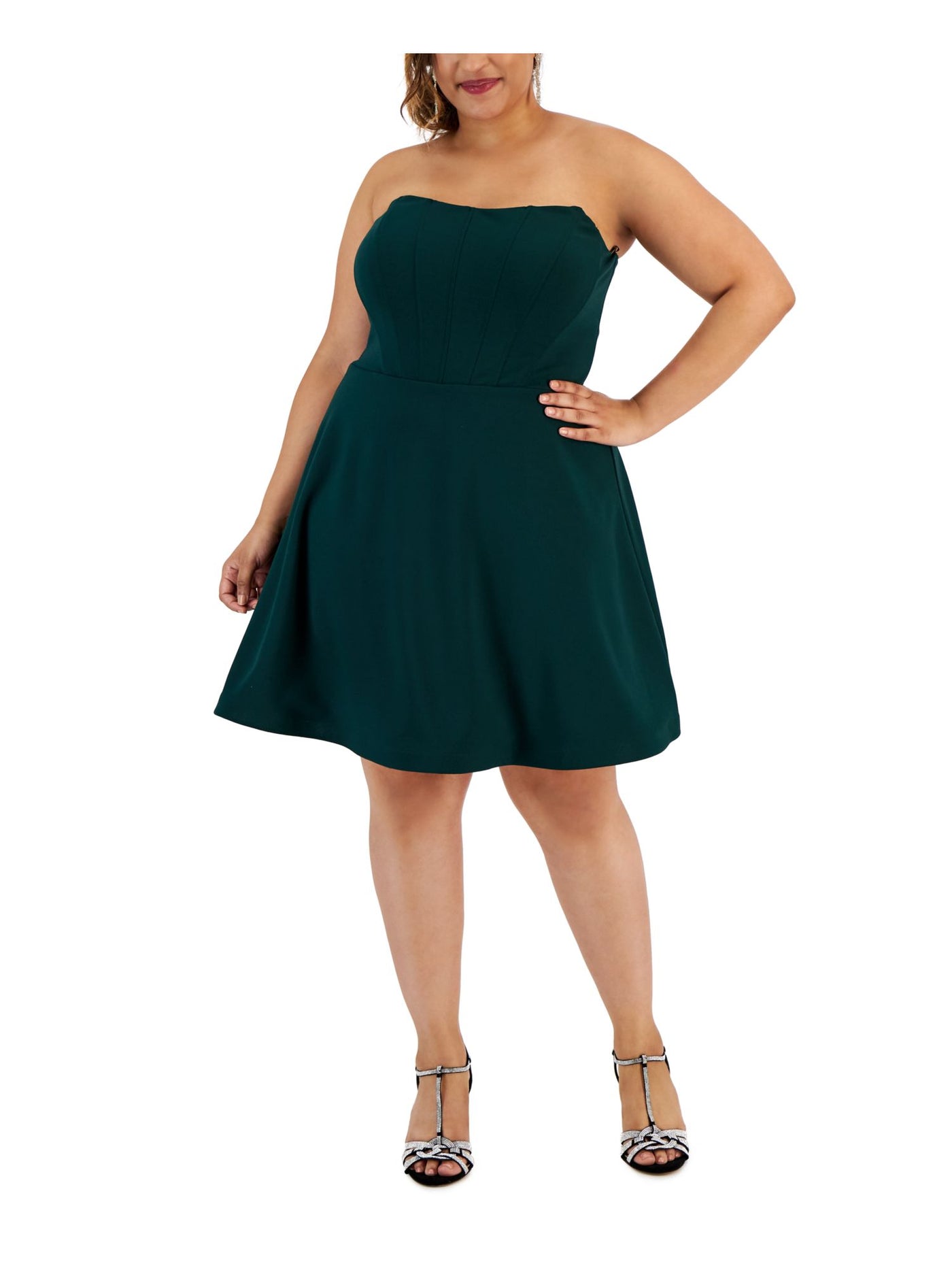 B DARLIN Womens Green Zippered Lined Boned Bustier Bodice Sleeveless Sweetheart Neckline Above The Knee Party Fit + Flare Dress Juniors 16W