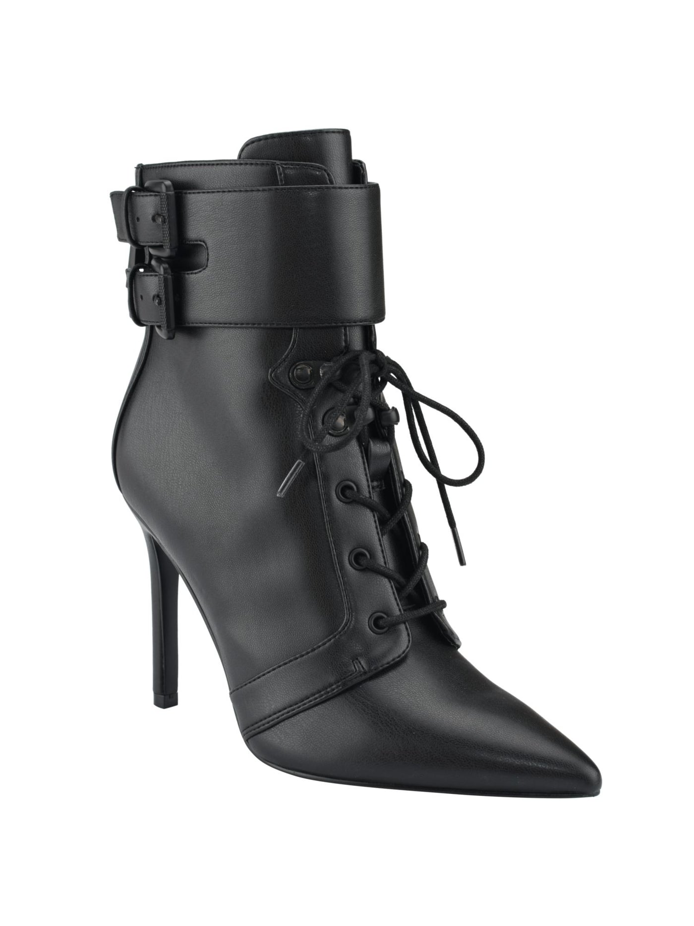 GUESS Womens Black Buckle Accent Bossi Pointy Toe Stiletto Lace-Up Dress Booties 11 M