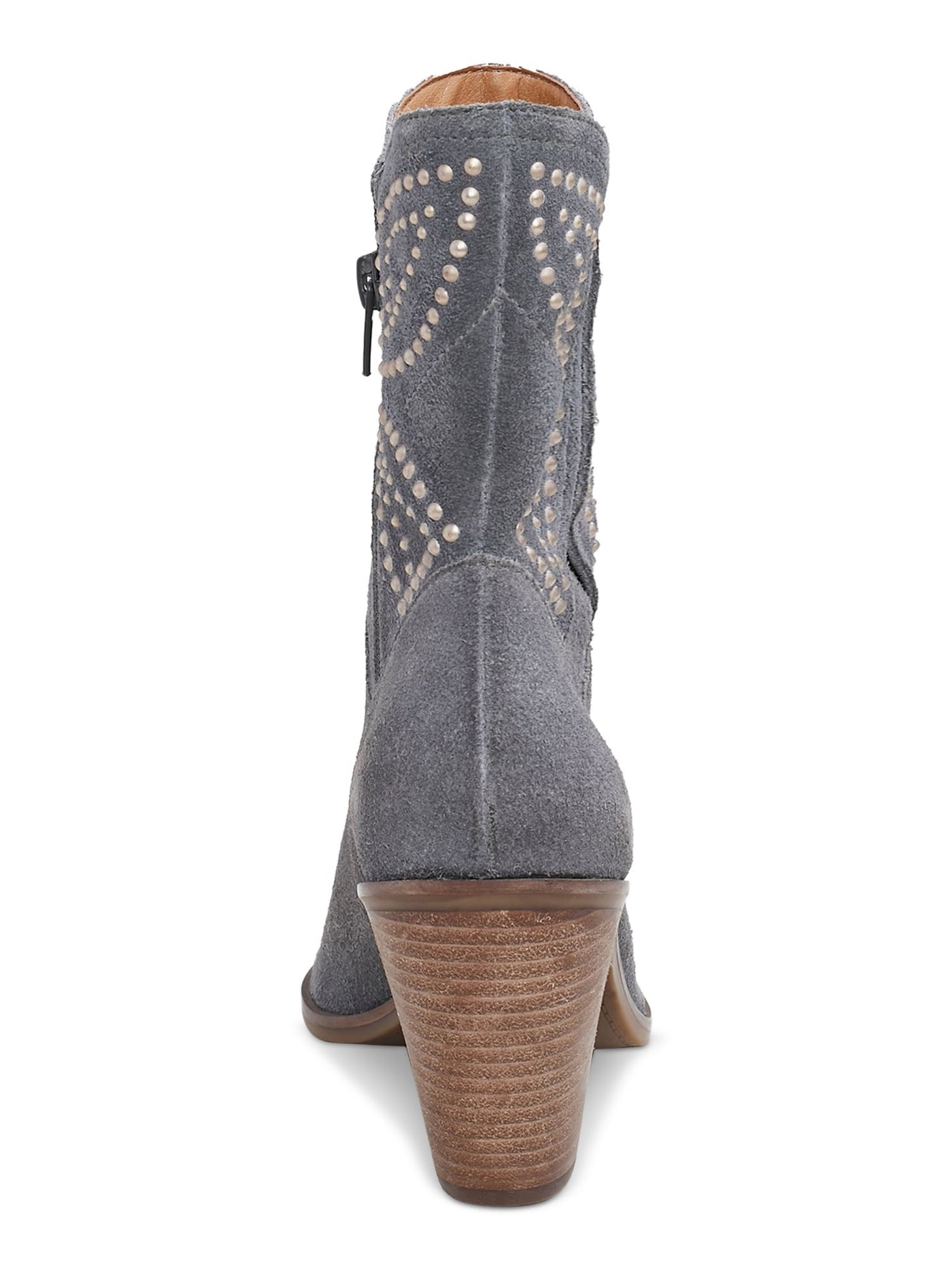 LUCKY BRAND Womens Gray Patterned Embellished Padded Lakelon Almond Toe Stacked Heel Zip-Up Leather Western Boot 9 M