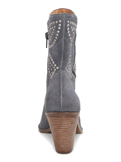 LUCKY BRAND Womens Gray Patterned Embellished Padded Lakelon Almond Toe Stacked Heel Zip-Up Leather Western Boot 9 M