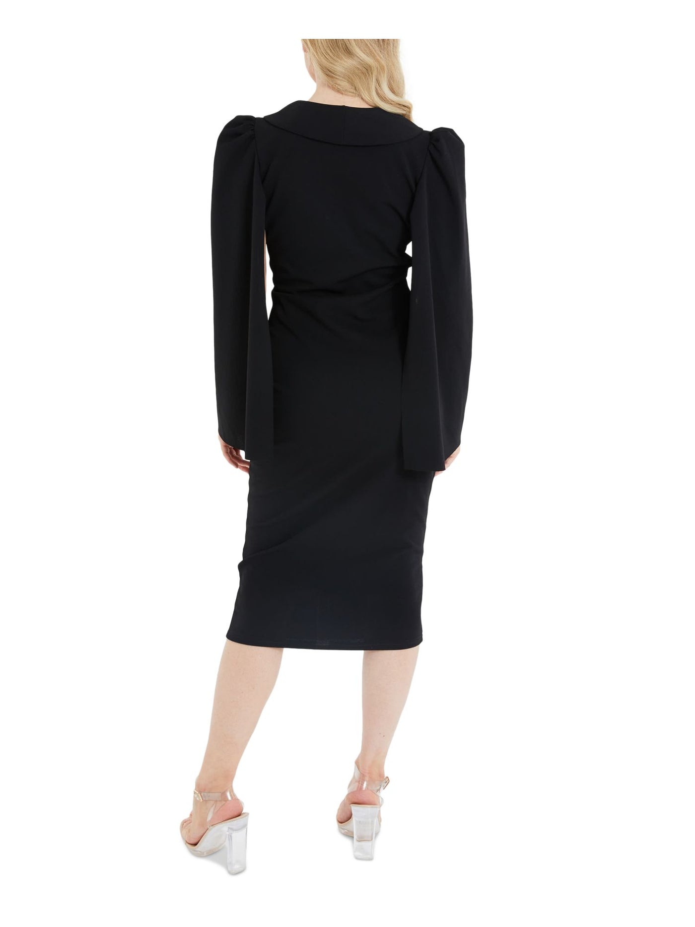 QUIZ Womens Black Long Sleeve Surplice Neckline Below The Knee Wear To Work Faux Wrap Dress 6