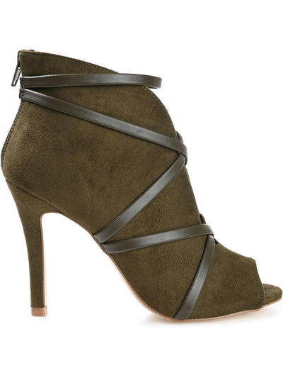 JOURNEE COLLECTION Womens Green V-Cut Vamp Strappy Padded Samara Peep Toe Stiletto Zip-Up Dress Booties 8