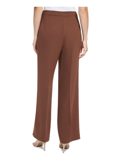 DKNY Womens Brown Zippered Wide Leg Creased Wear To Work High Waist Pants Petites 6P