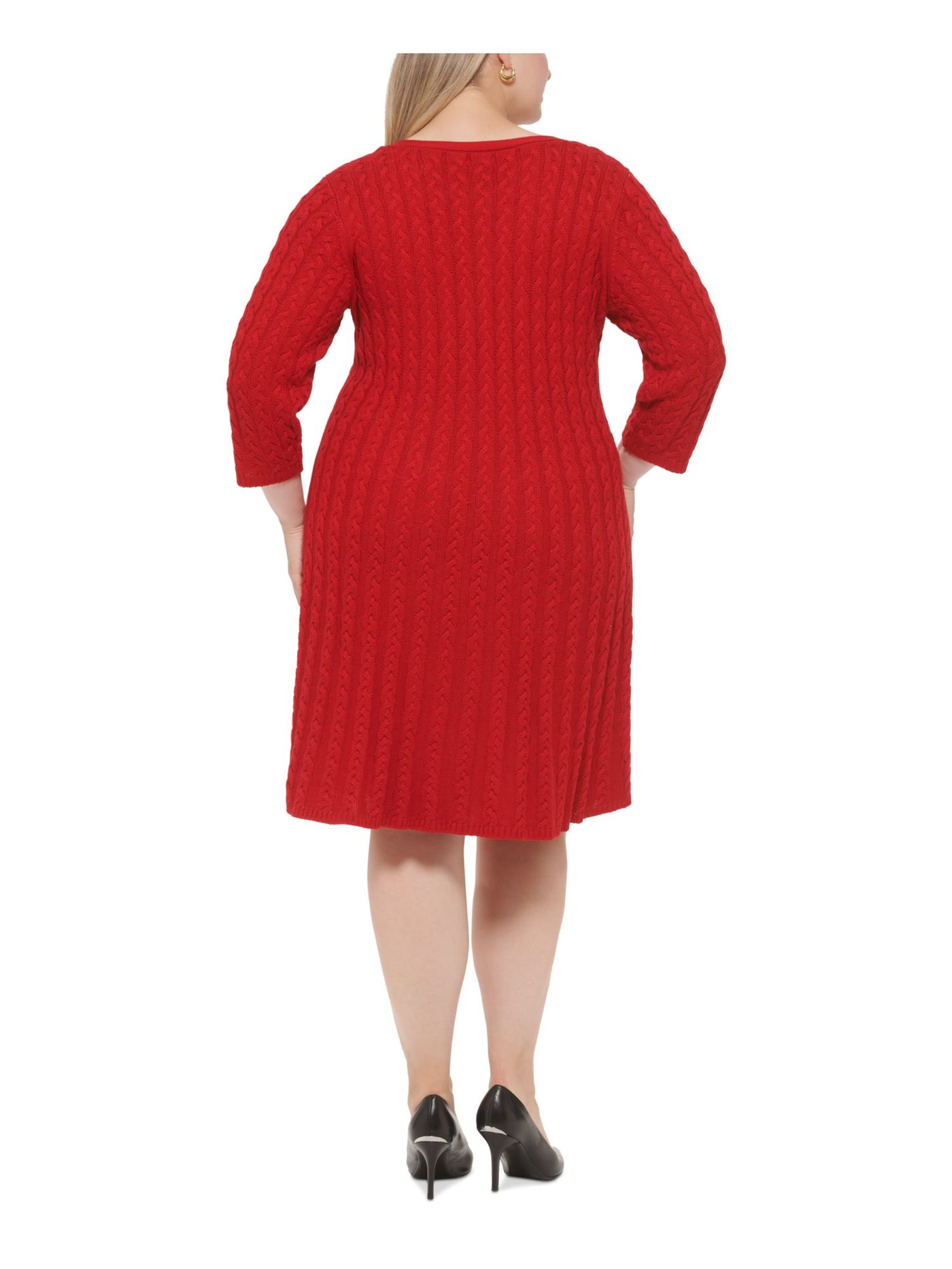 JESSICA HOWARD Womens Red 3/4 Sleeve V Neck Knee Length Wear To Work Sweater Dress Plus 2X