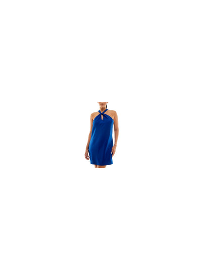 JOLT Womens Blue Lined Tie Pullover Cutout Sleeveless Halter Short Party Sheath Dress Juniors S