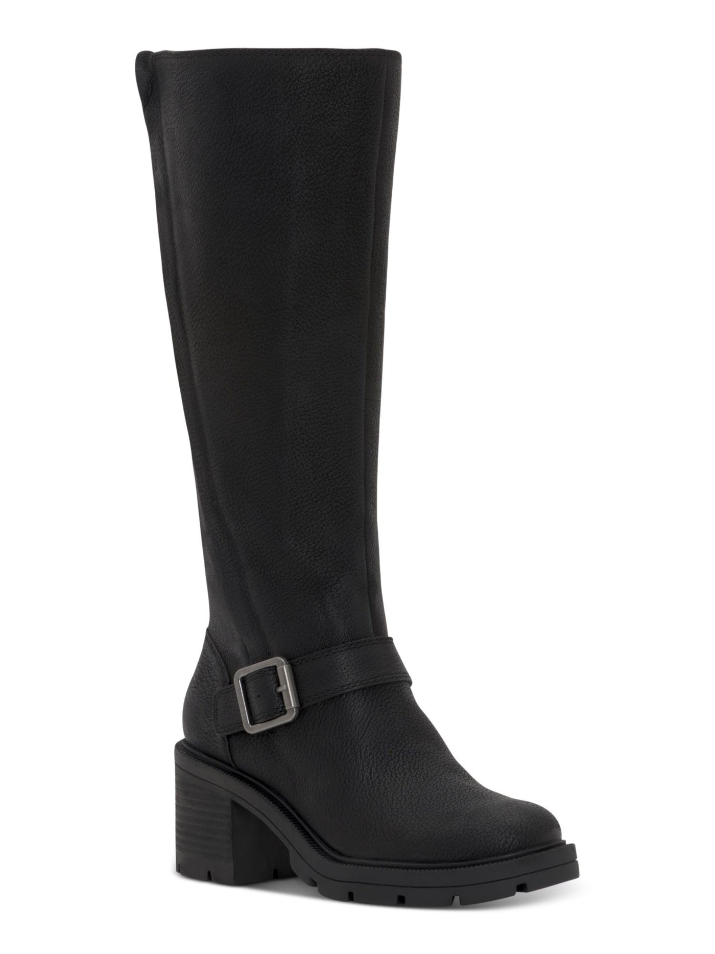 LUCKY BRAND Womens Black Comfort Scoty Round Toe Stacked Heel Zip-Up Leather Riding Boot 9.5 M