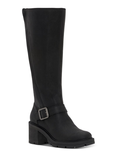 LUCKY BRAND Womens Black Comfort Scoty Round Toe Stacked Heel Zip-Up Leather Riding Boot 6.5 M