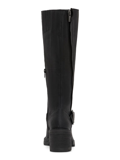 LUCKY BRAND Womens Black Comfort Scoty Round Toe Stacked Heel Zip-Up Leather Riding Boot 8 M