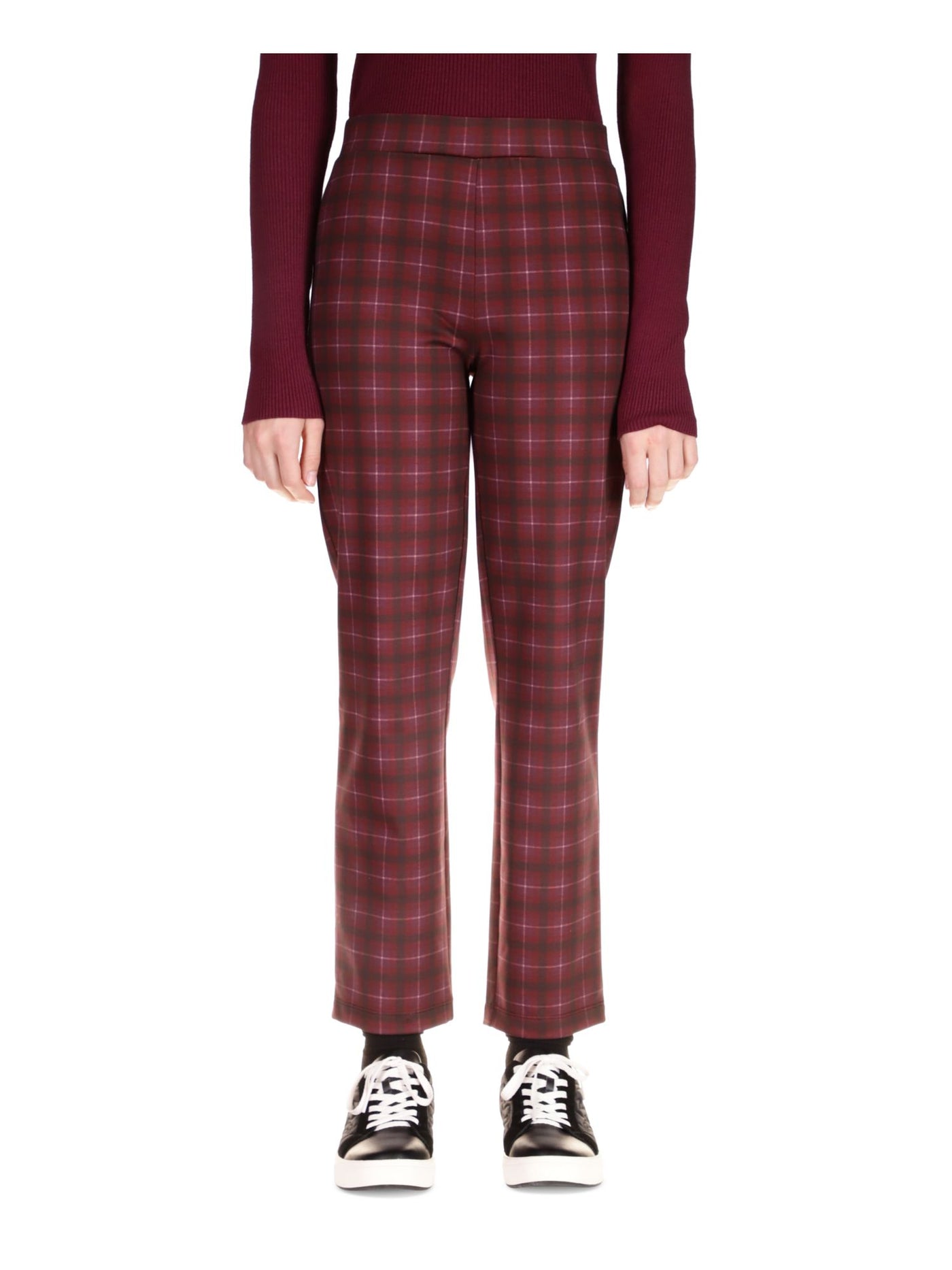 SANCTUARY Womens Maroon Stretch Plaid Cropped Pants S