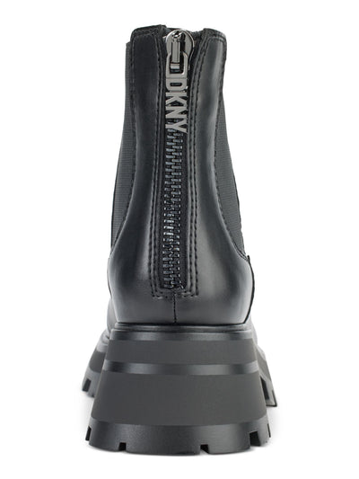 DKNY Womens Black 1" Platform Goring Sasha Round Toe Block Heel Zip-Up Leather Chelsea 9