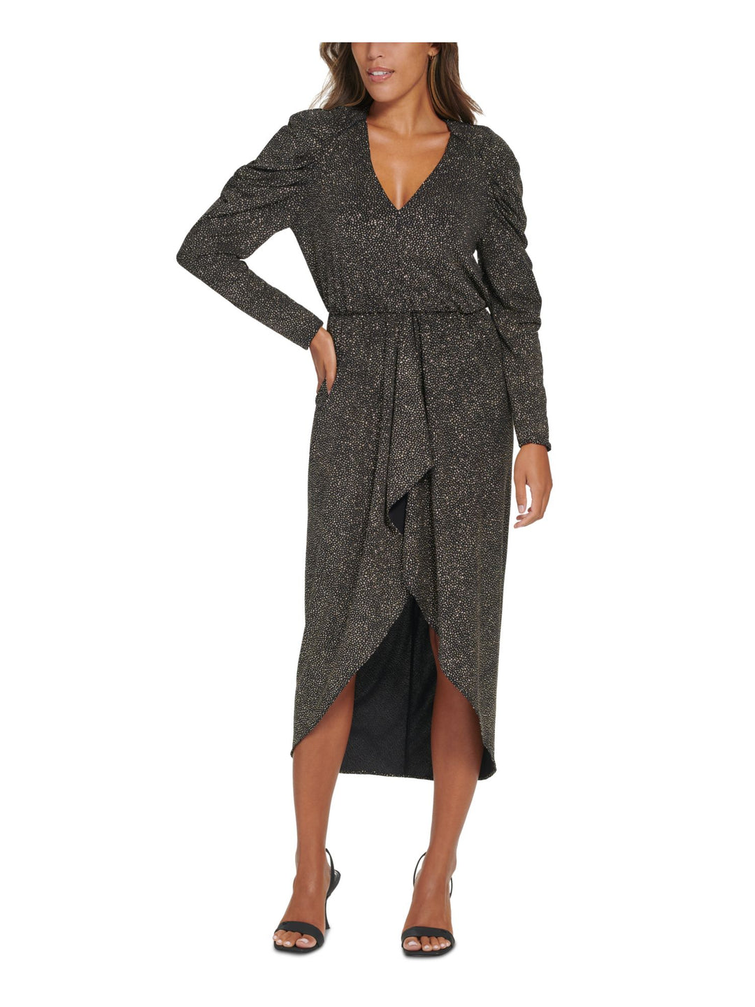 CALVIN KLEIN Womens Black Slitted Lined Elastic Waist Pullover Polka D Bobbi + Bricka CALVIN KLEIN Womens Black Slitted Lined Elastic Waist Pullover Polka D Bobbi + Bricka