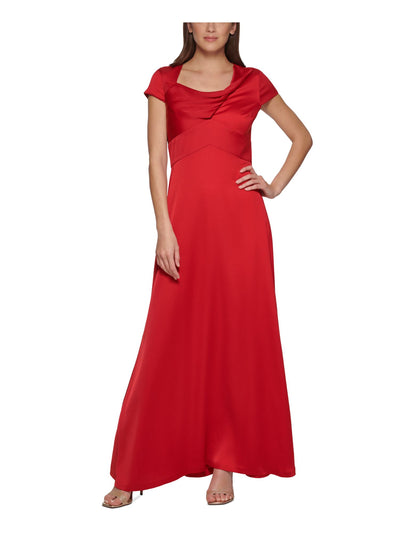 DKNY Womens Red Zippered Cut Out Twist-front Cap Sleeve Asymmetrical Neckline Full-Length Formal Gown Dress 14