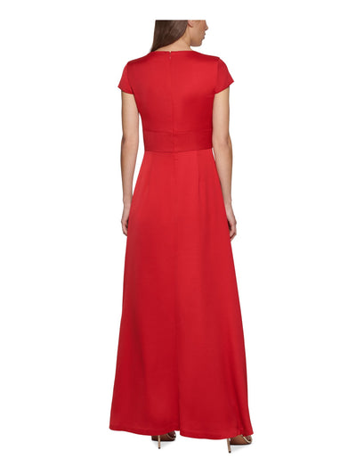 DKNY Womens Red Zippered Cut Out Twist-front Cap Sleeve Asymmetrical Neckline Full-Length Formal Gown Dress 14