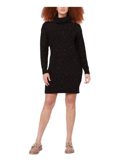 BLACK TAPE Womens Black Unlined Ribbed Trim Pullover Center Seam Heather Long Sleeve Turtle Neck Above The Knee Sweater Dress XS