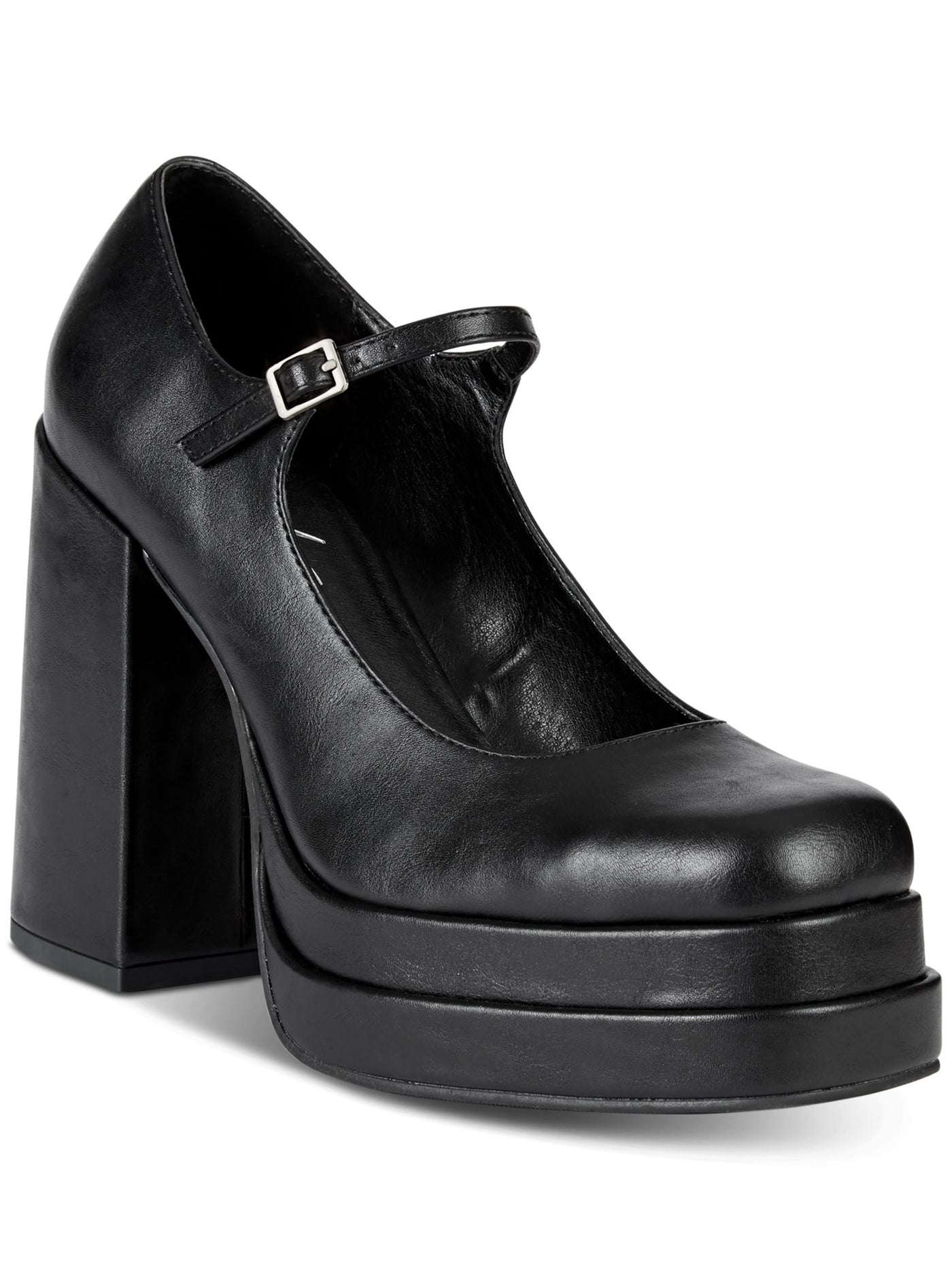 WILD PAIR Womens Black 1-1/2" Platform Cushioned Adjustable Ankle Strap Octavia Square Toe Block Heel Buckle Mary Jane 6.5 M