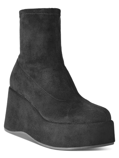 WILD PAIR Womens Black 2" Platform Padded Earlee Round Toe Wedge Zip-Up Heeled Boots 7 M