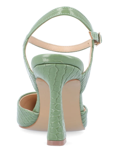 JOURNEE COLLECTION Womens Green Croc Padded Ankle Strap Nixey Pointed Toe Flare Buckle Slingback 7