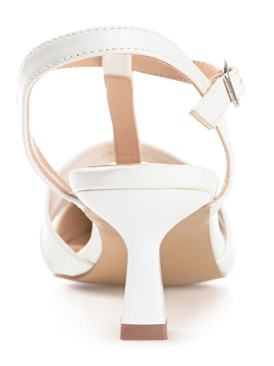 JOURNEE COLLECTION Womens White T-Strap Padded Jazlynn Pointed Toe Kitten Heel Buckle Dress Pumps Shoes 9.5