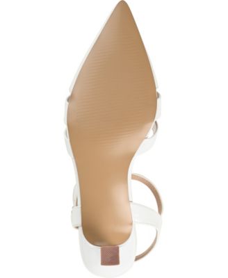 JOURNEE COLLECTION Womens White T-Strap Padded Jazlynn Pointed Toe Kitten Heel Buckle Dress Pumps Shoes