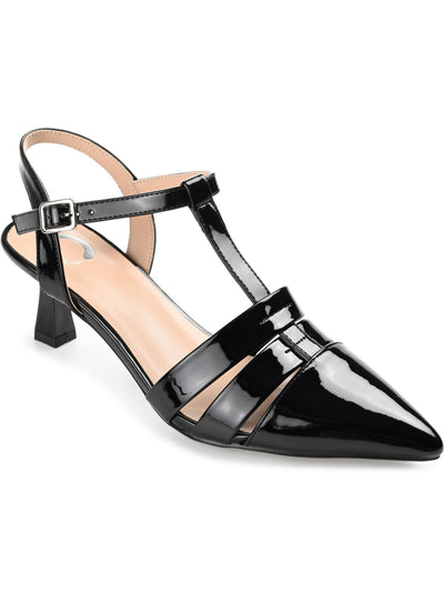 JOURNEE COLLECTION Womens Black T-Strap Padded Jazlynn Pointed Toe Kitten Heel Buckle Pumps Shoes 7 M