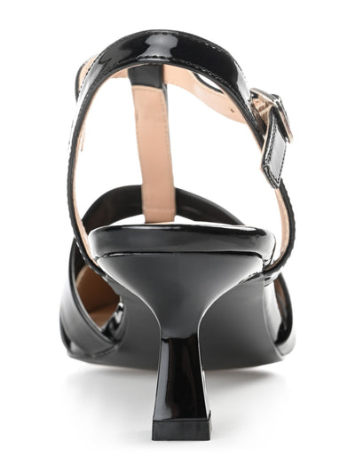 JOURNEE COLLECTION Womens Black T-Strap Padded Jazlynn Pointed Toe Kitten Heel Buckle Pumps Shoes 7 M
