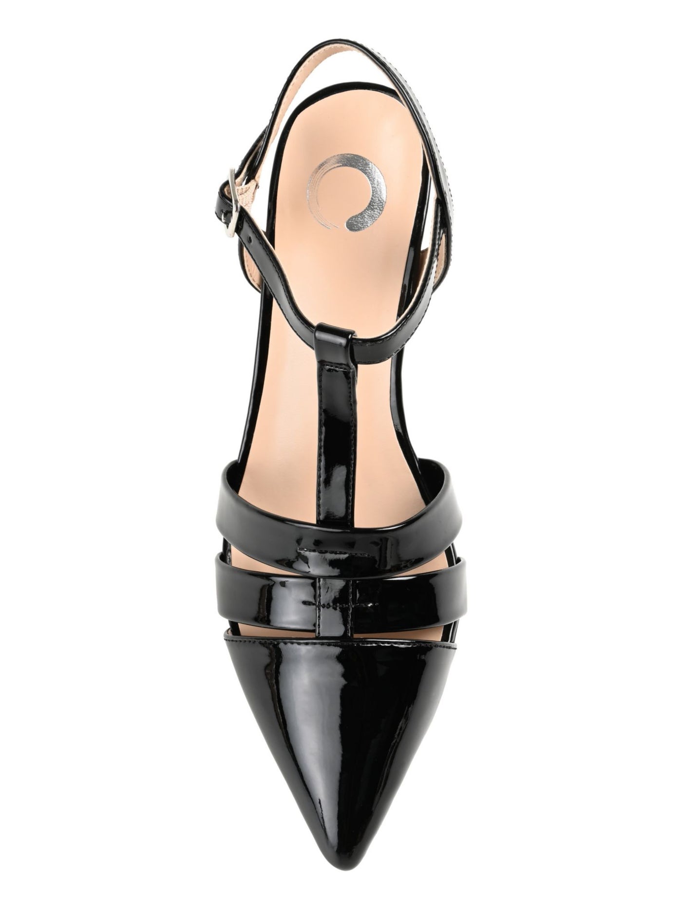 JOURNEE COLLECTION Womens Black T-Strap Padded Jazlynn Pointed Toe Kitten Heel Buckle Pumps Shoes 7 M