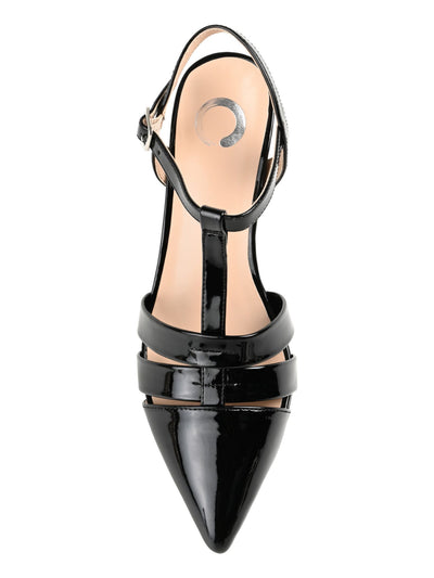 JOURNEE COLLECTION Womens Black T-Strap Padded Jazlynn Pointed Toe Kitten Heel Buckle Pumps Shoes 7 M