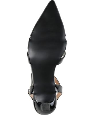 JOURNEE COLLECTION Womens Black T-Strap Padded Jazlynn Pointed Toe Kitten Heel Buckle Pumps Shoes M