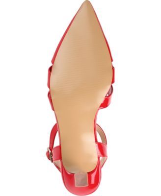 JOURNEE COLLECTION Womens Red T-Strap Padded Jazlynn Pointed Toe Kitten Heel Buckle Pumps Shoes