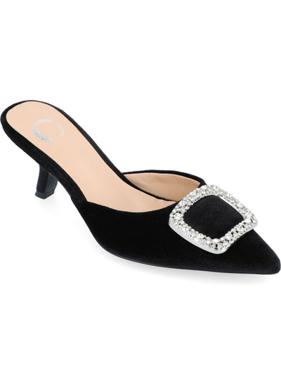 JOURNEE COLLECTION Womens Black Mixed Media Gemstone Accent Padded Rishie Pointy Toe Kitten Heel Slip On Pumps Shoes 7.5 M