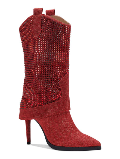 THALIA SODI Womens Red Rhinestone Nellie Pointed Toe Stiletto Dress Western Boot 8.5 M