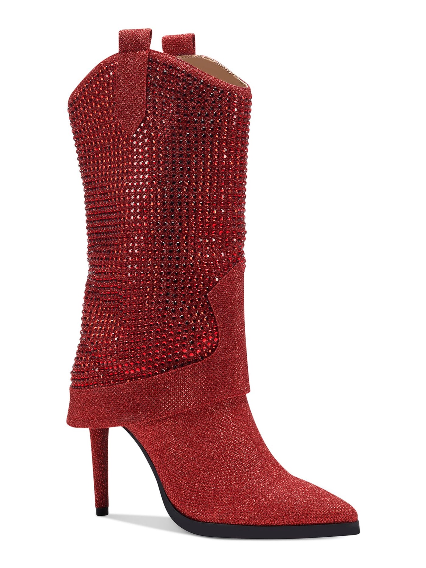 THALIA SODI Womens Red Rhinestone Nellie Pointed Toe Stiletto Dress Western Boot 7 M