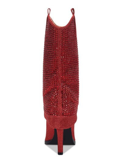 THALIA SODI Womens Red Rhinestone Nellie Pointed Toe Stiletto Dress Western Boot 7 M