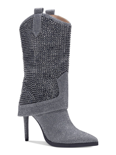 THALIA SODI Womens Gray Rhinestone Nellie Pointed Toe Stiletto Dress Western Boot 6 M