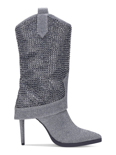 THALIA SODI Womens Silver Rhinestone Nellie Pointed Toe Stiletto Dress Western Boot 7 M