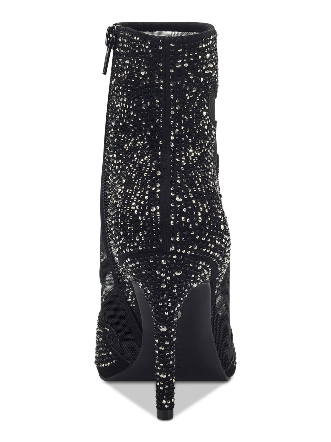 THALIA SODI Womens Black Mixed Media Rhinestone Embellished Rosanna Pointed Toe Stiletto Zip-Up Dress Booties 7 M