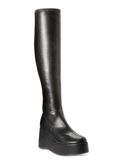 WILD PAIR Womens Black 2" Platform Padded Enchantt Round Toe Wedge Zip-Up Dress Boots Shoes 5.5 M