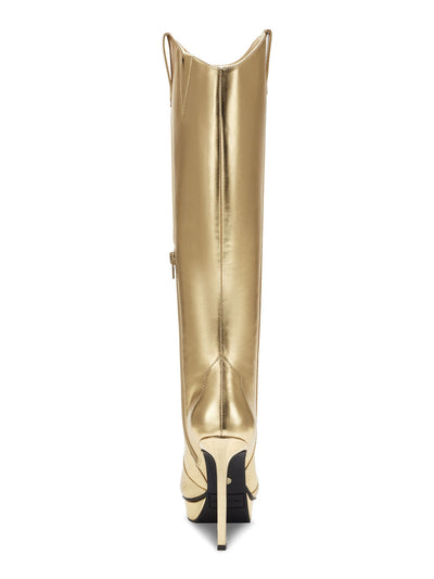 THALIA SODI Womens Gold 1" Platform Side Pull-Tabs Goring Padded Trixi Pointy Toe Stiletto Zip-Up Dress Boots 9.5 M