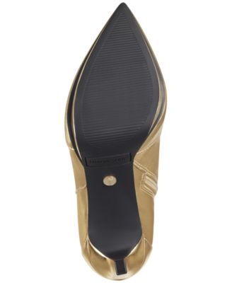 THALIA SODI Womens Gold 1" Platform Side Pull-Tabs Goring Padded Trixi Pointy Toe Stiletto Zip-Up Dress Heeled Boots M
