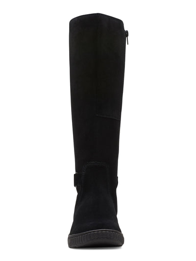 COLLECTION BY CLARKS Womens Black Goring Pull Tab Cushioned Button Accent Caroline Round Toe Platform Zip-Up Leather Riding Boot 7 M