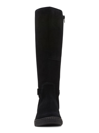 COLLECTION BY CLARKS Womens Black Goring Pull Tab Cushioned Button Accent Caroline Round Toe Platform Zip-Up Leather Riding Boot 6.5 M