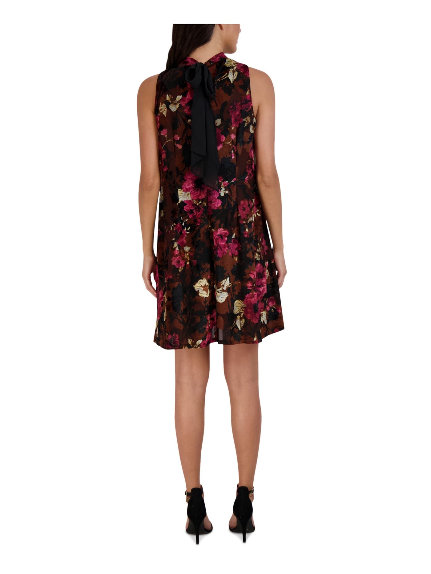 SIGNATURE BY ROBBIE BEE Womens Black Lined Floral Sleeveless Halter Above The Knee Cocktail Shift Dress Petites PS