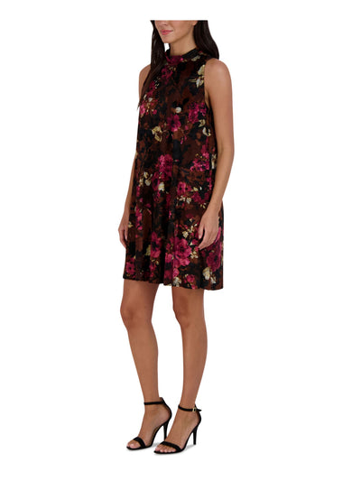 SIGNATURE BY ROBBIE BEE Womens Black Lined Floral Sleeveless Halter Above The Knee Cocktail Shift Dress Petites PS