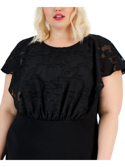 CONNECTED APPAREL Womens Black Lace Short Sleeve Crew Neck Below The Knee Wear To Work Sheath Dress Plus 18W