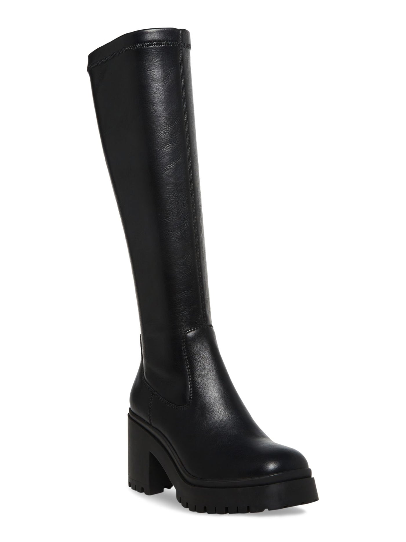 AQUA COLLEGE Womens Black 1" Platform Waterproof Stretch Ria Round Toe Block Heel Zip-Up Dress Boots 7 M